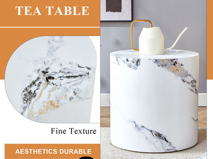 Elegant Cylindrical Table With Patterned Design For Versatile Use - White