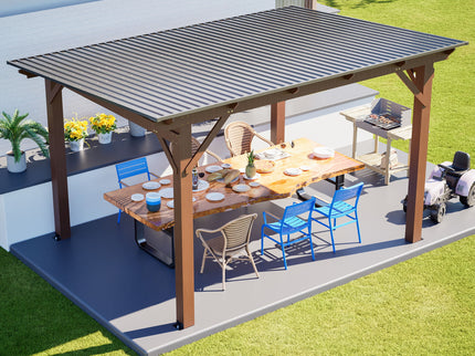 13 X 10 Ft Gazebo With Roof, Spacious Outdoor Patio Shade Structure For Backyard & Garden - Brown