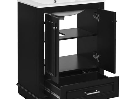 Bathroom Vanity With Ceramic Sink Combo, Modern Freestanding Storage Cabinet With Silver Handles