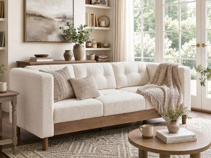 3 Seater Sofa With Square Arms, Tufted Pillow Back For Living Room
