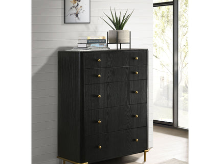 Anser - 5 Drawer Chest, Bedroom Storage Furniture - Black