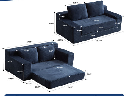 Comfortable Deep Seat Loveseat Sofa Bed, Reversible Cushion With Pillows