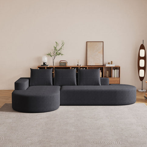 Modern Curved Sofa, L-Shaped Modular Sectional Set With 3 Pillows
