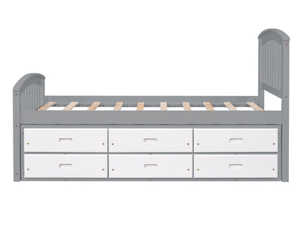 Platform Storage Bed Solid Wood Bed With 6 Drawers