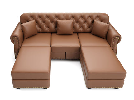 Upholstered Sofa With Nailhead Trim, Rolled Armrests With Ottoman