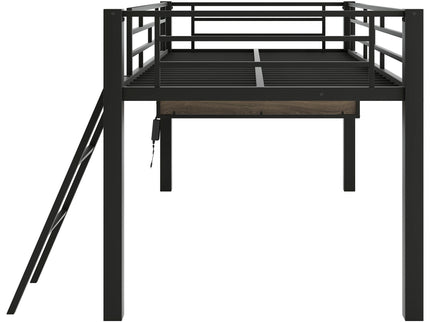 Gaming - Twin Loft Bed With Desk And LED - Black