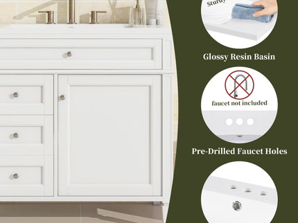 Bathroom Vanity With Top Sink, 2 Drawers And Tip Out Drawer, Rectangular Design