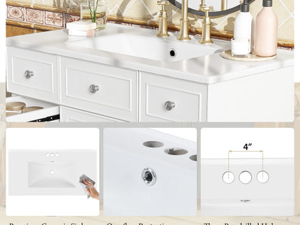 Bathroom Vanity With Ceramic Sink, Soft Close Doors, Adjustable Shelves