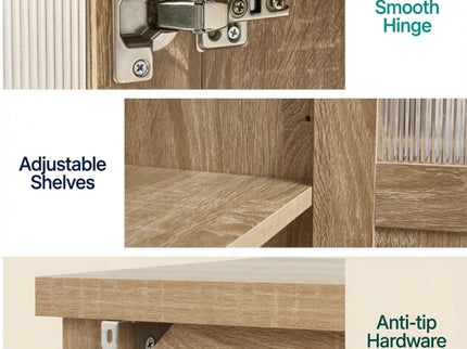 Buffet Cabinet With 4 Doors, Adjustable Shelves Handles - Natural