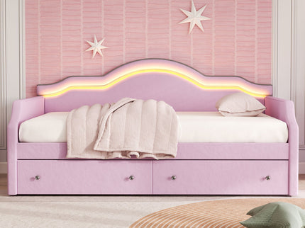 Upholstered Daybed With LED Lights And 2 Drawersme