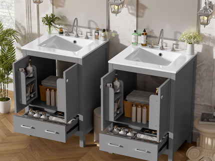 Bathroom Vanity With Integrated Undermount Ceramic Sink, 2 Doors And 1 Drawer, Soft Close Hinges