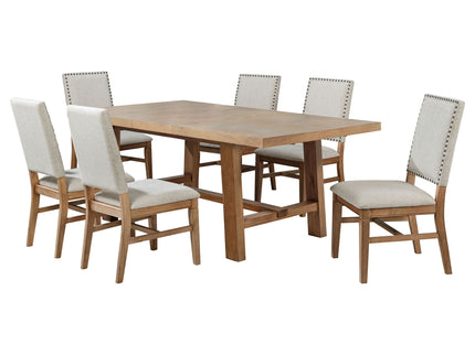 Carlos - 7 Piece Leaf Dining Set Table And Upholstered Chairs - Brown / Beige