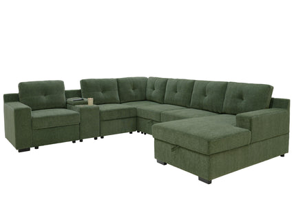 U - Shape Sectional Pull Out Bed With Console, Storage, And USB Charging
