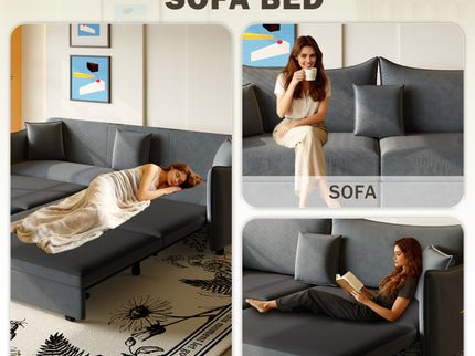 King Pull Out Sofa Bed, 3-In-1 Convertible Bed With 3 Pillows