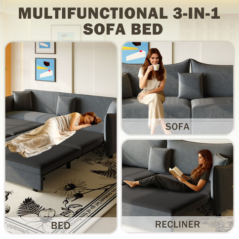 King Pull Out Sofa Bed, 3-In-1 Convertible Bed With 3 Pillows