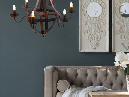 6 Light Metal Chandelier, Hanging Light Fixture With Adjustable Chain For Kitchen, Bulb Not Included - Black
