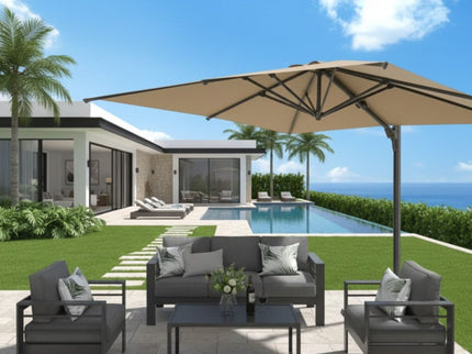 Round Cantilever Patio Umbrella With 360 Rotation & Infinite Tilt Adjustment