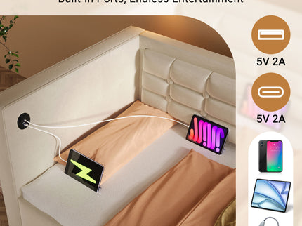 Upholstered Daybed With Hydraulic Storage And USB / Type - C Charging