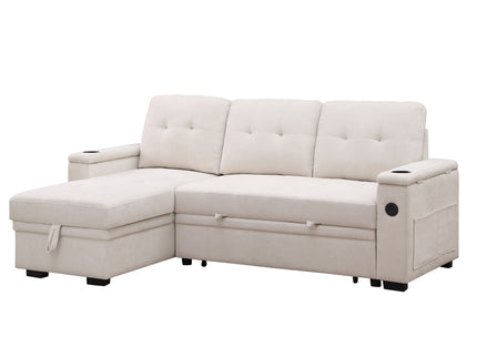 Ashlyn II - 84"W Woven Fabric Reversible Sleeper Sectional Sofa with Storage Chaise