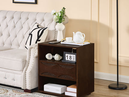 Nightstand With USB Ports & Outlet Hole, End Table With Drawer