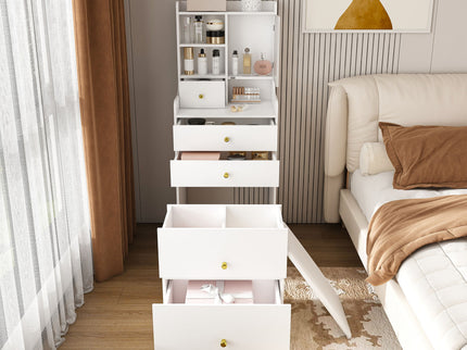 3 In 1 Dressing Table With LED Mirror & Storage Stool, Compact Makeup Vanity - White