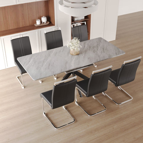 Modern Extendable Dining Table Set For 6 - 8 - Black / Gray