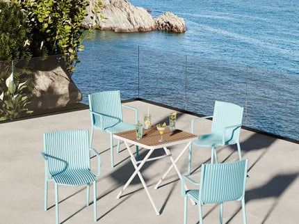 4 Piece Stackable Single Chairs With Vertical Stripe Design For All Weather