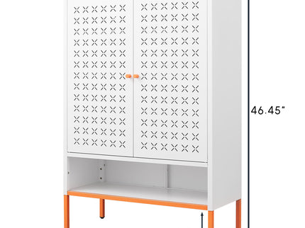 Grid Double Door Shoe Cabinet With Adjustable Compartments And Moisture-Proof Design In Metal
