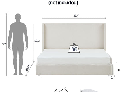 Carmen - King Size Upholstered Wingback Bed - Ivory
