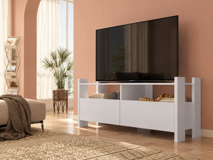 TV Stand For TVs Up To 55" With Open Shelves And 2 Drawers - White