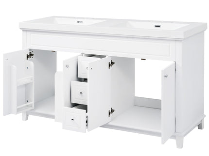 Bathroom Vanity With Double Sinks, 3 Drawers & 4 Doors, Soft Close, All Open Back Design - White