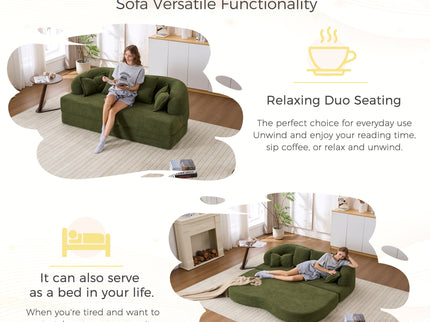 Foldable Sofa Bed, Boneless Couch Convertible Sleeper With 4 Pillows