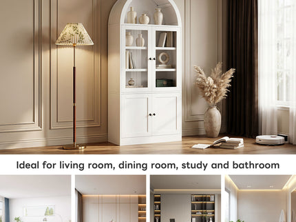 Tall Arched Top Storage Cabinet With 5 Tier Shelves, Soft Close Hinges