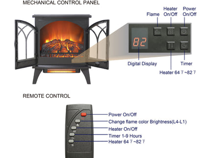 24" 3D Flame Electric Infrared Quartz Fireplace Stove With Remote Control - Antique Black