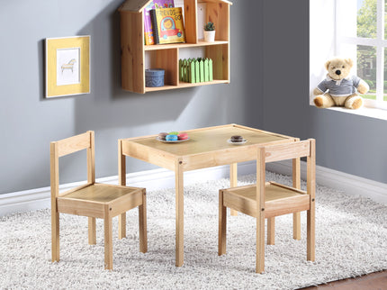 Della - 3 Piece Solid Wood Kids Table & Two Chair Set - Natural
