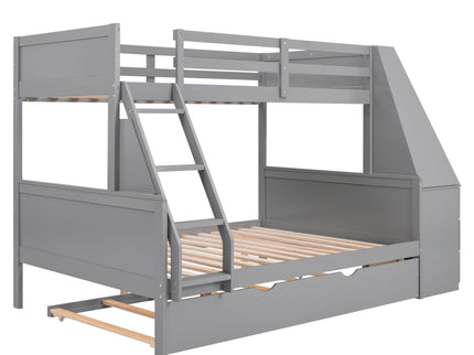 Bunk Bed With Trundle And Built In Desk, 3 Storage Drawers And Shelf