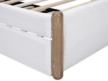 Upholstered Platform Bed With Wood Supporting Feet And Trundle