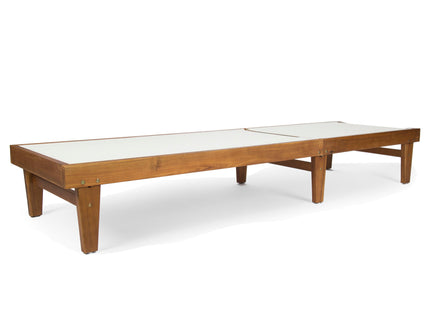 Outdoor Chaise Lounge With Acacia Wood Frame - White / Teak