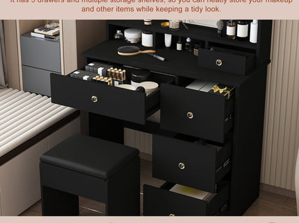 Vanity Desk With Mirror, 3 Color Lighting And Stool