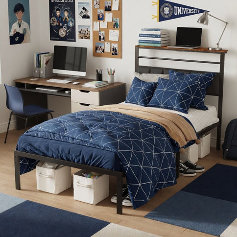 Platform Bed Frame With Charging Station & Headboard Storage