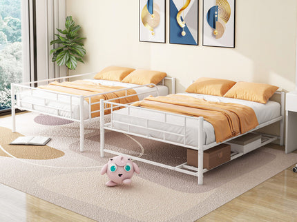 Metal Bunk Bed With Shelf And Guardrails