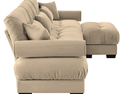 Modern Sectional Sofa With Ottoman, Round Bolster Armrests, Waist And Throw Pillows
