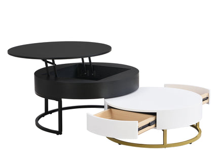 Modern Round Lift-Top Nesting Coffee Tables With 2 Drawers
