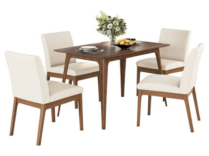 5 Piece Dining Set With Table And Upholstered Chairs - Light Beige / Walnut
