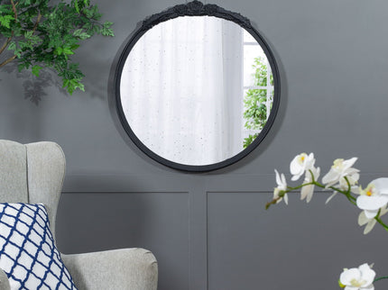 Round Hand Carved Rose Antique Mirror Frame, Wall Mirror For Live Space