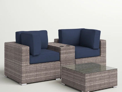 Wicker Seating Group Set With Table And Cushions