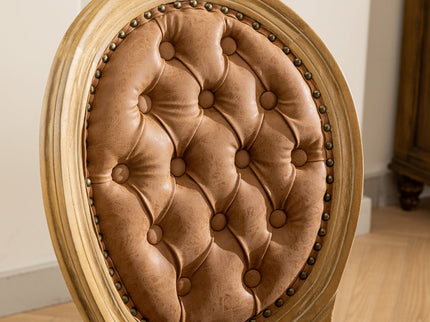 French Style Solid Wood Frame Antique Painting, Hand-Pulled Buckle Decoration Artificial Dining Chair With Nailhead Trim, Wood Legs