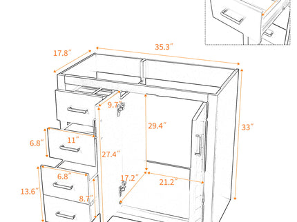Retro Style Bathroom Vanity, 3 Drawers & Soft Closing Doors