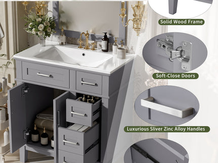 Modern Bathroom Vanity With Sink, Storage Cabinet, Soft Close Doors, Deep & Standard Drawers