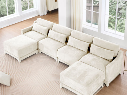 Stylish Sofa With Ottoman And Lumbar Pillows, Ergonomic Design